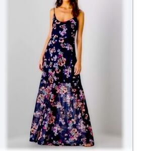 Zinzane Navy Floral Spaghetti
Strap Maxi Dress, Low V-Back, Size
M